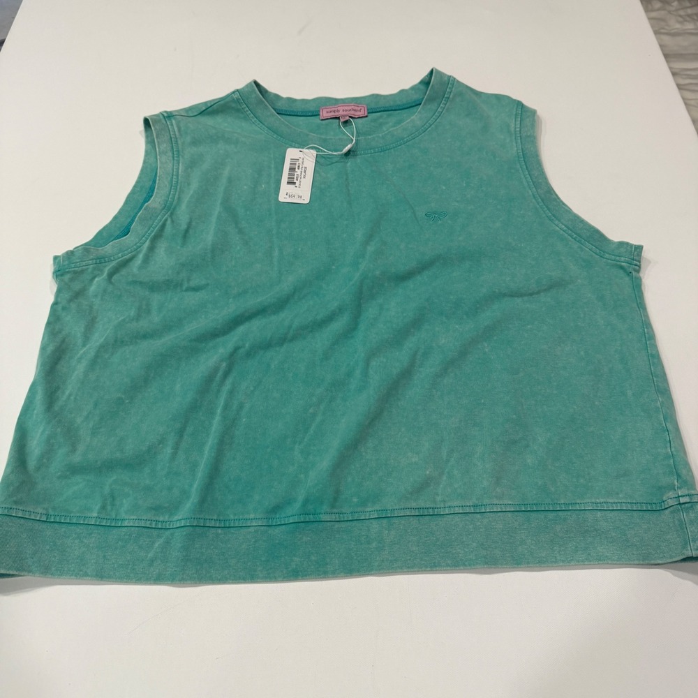 Simply Southern Vintage Wash Sleeveless Top Turquoise XXL NWT